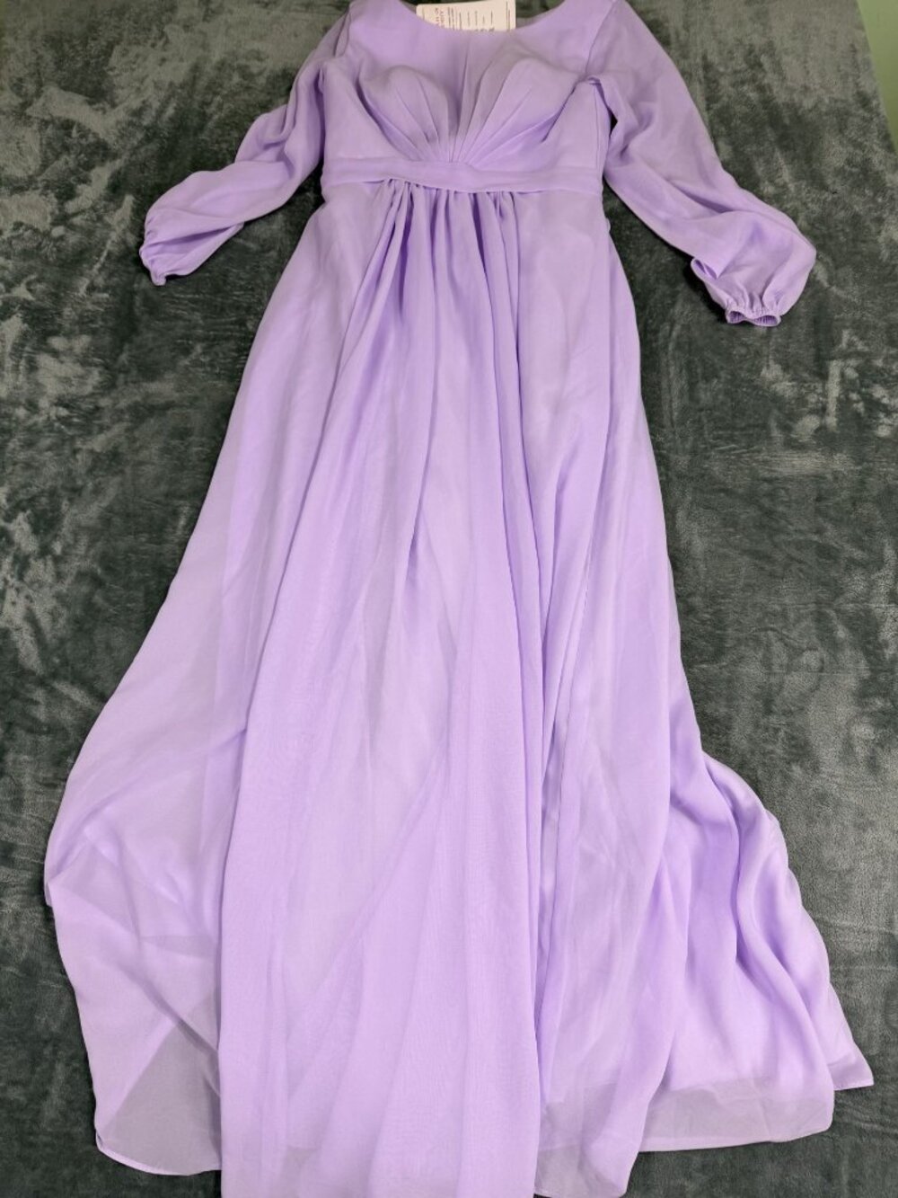 Womens Lavender Long Sleeve Pleated Bodice Flowing Gown NWT